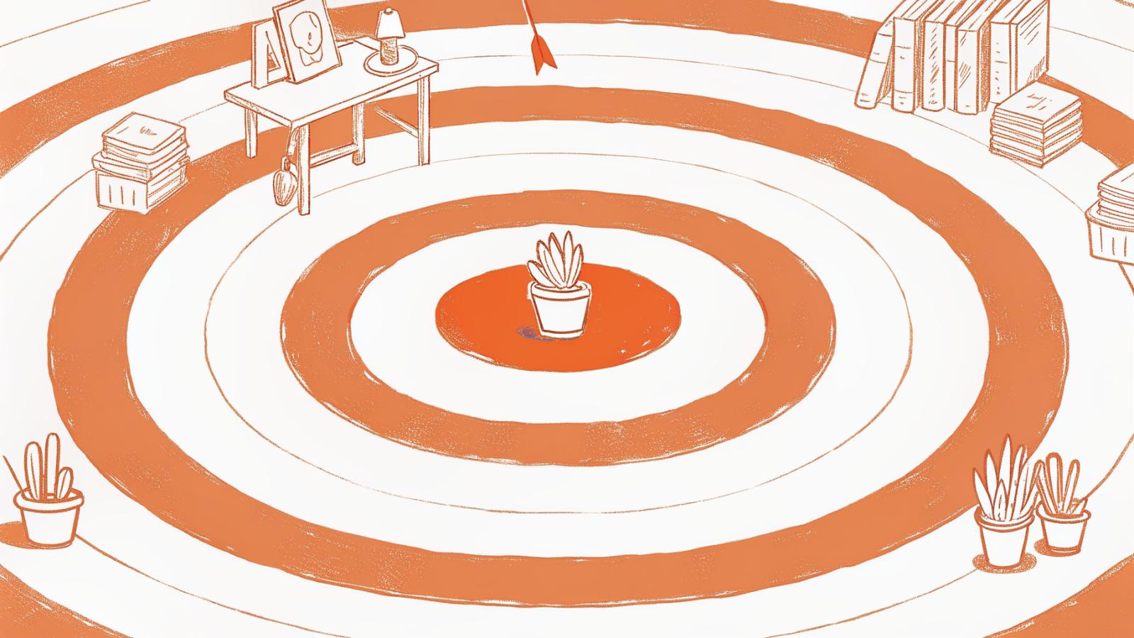 Solo lawyer at desk centered in bullseye, large-firm icons in outer rings showing platform mismatch