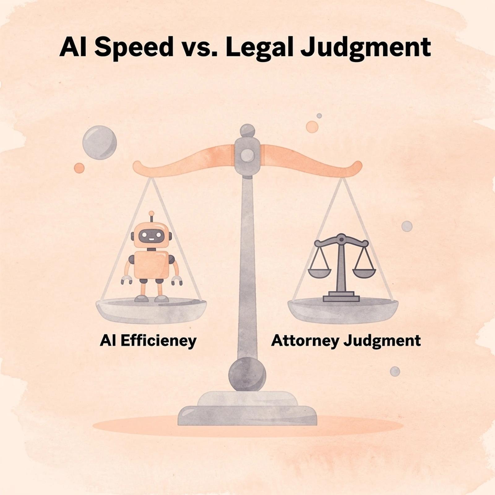 Balance scale comparing AI efficiency with attorney judgment