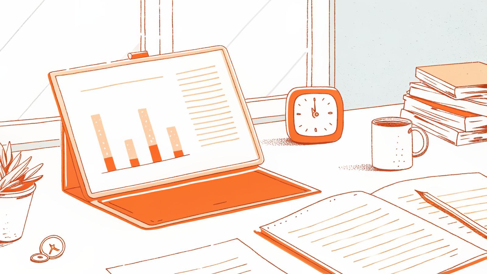 Solo lawyer's desk with legal brief, AI research panel, and analog clock for time management