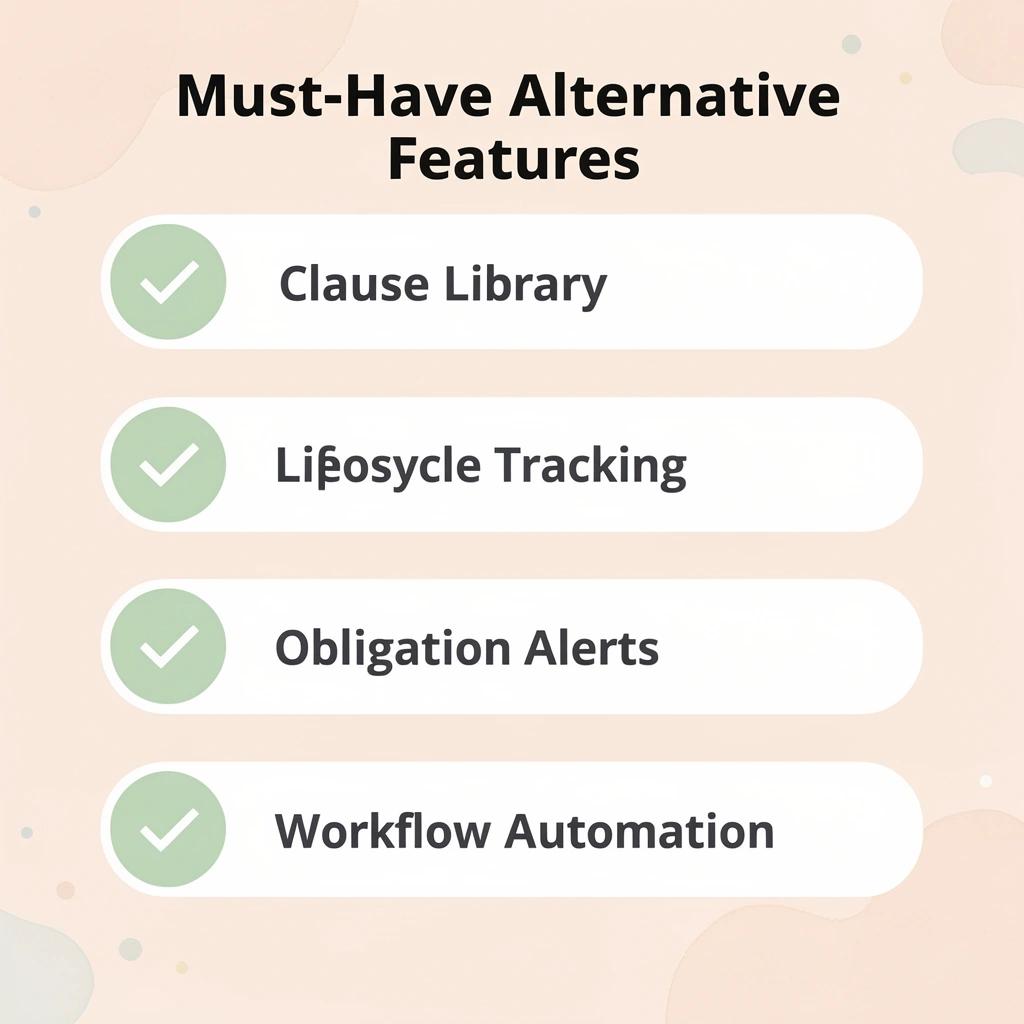 Checklist infographic of must-have features in a Law Insider alternative