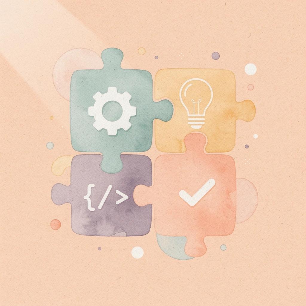 Scene illustration of puzzle pieces connecting to represent an integrated legal AI workspace