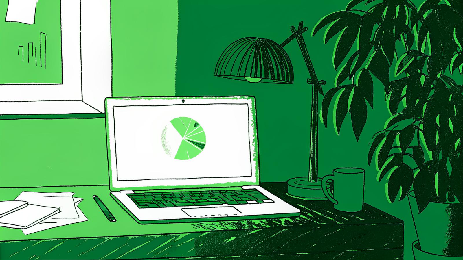Law firm desk with laptop showing revenue-loss donut chart and flagged contract document