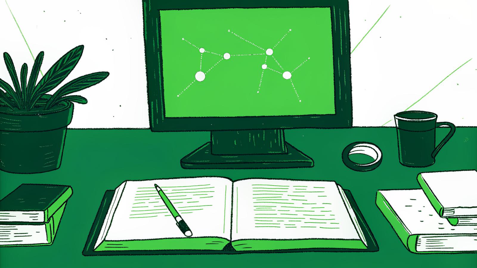 Solo lawyer's desk with legal brief, law book, magnifying glass, and AI research panel