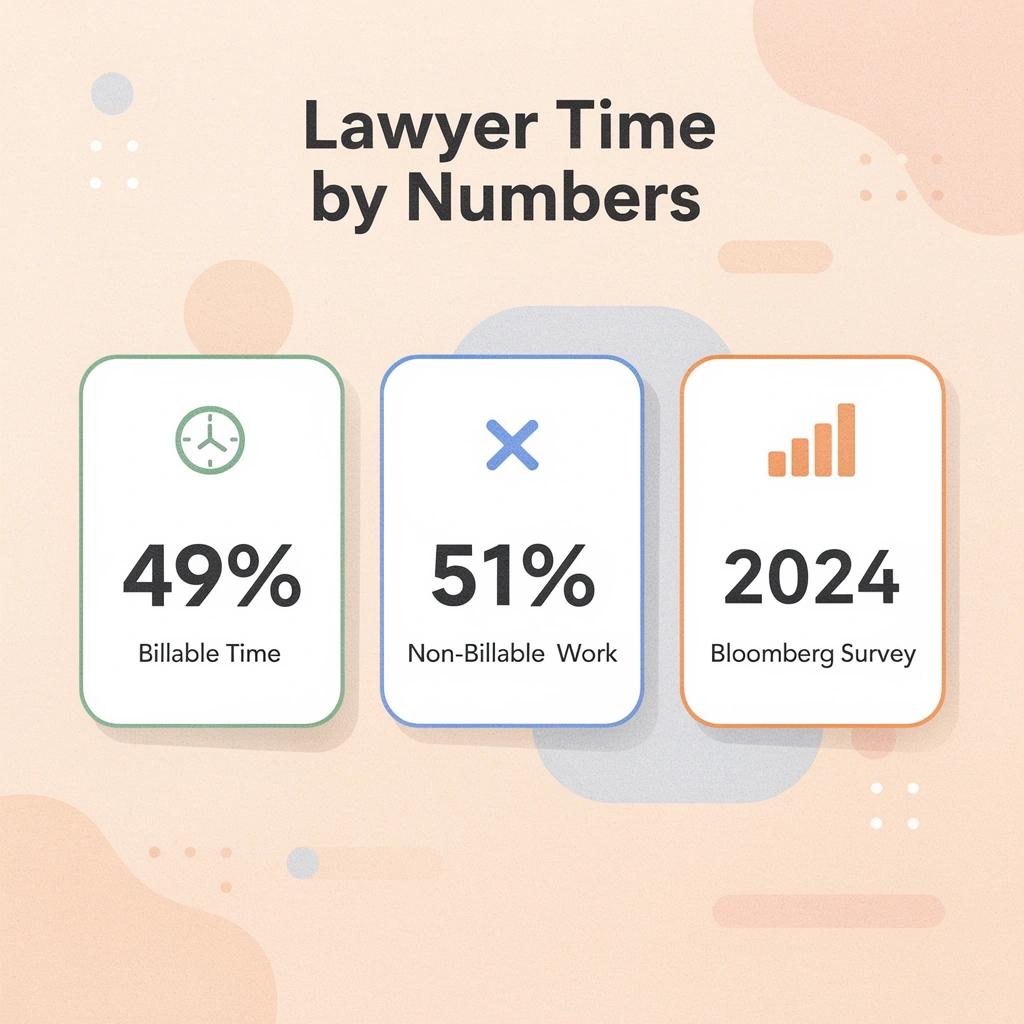Infographic showing key statistics about lawyer billable time from Bloomberg Law 2024 survey