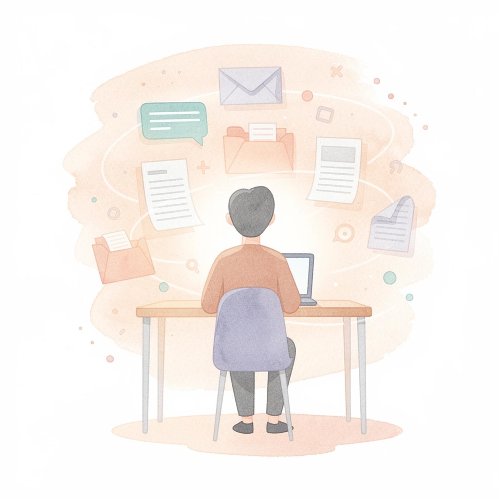 Scene of a lawyer at a desk with floating AI interface elements representing modern legal workflows