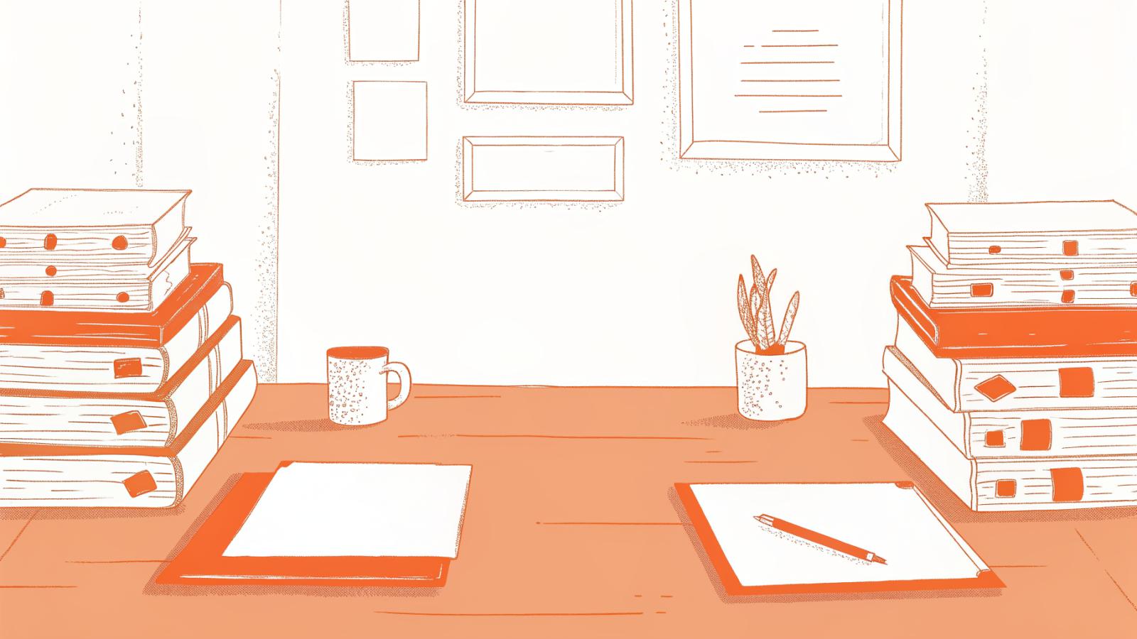 Desk scene comparing two legal research paths with open brief, AI panel, and balance scale
