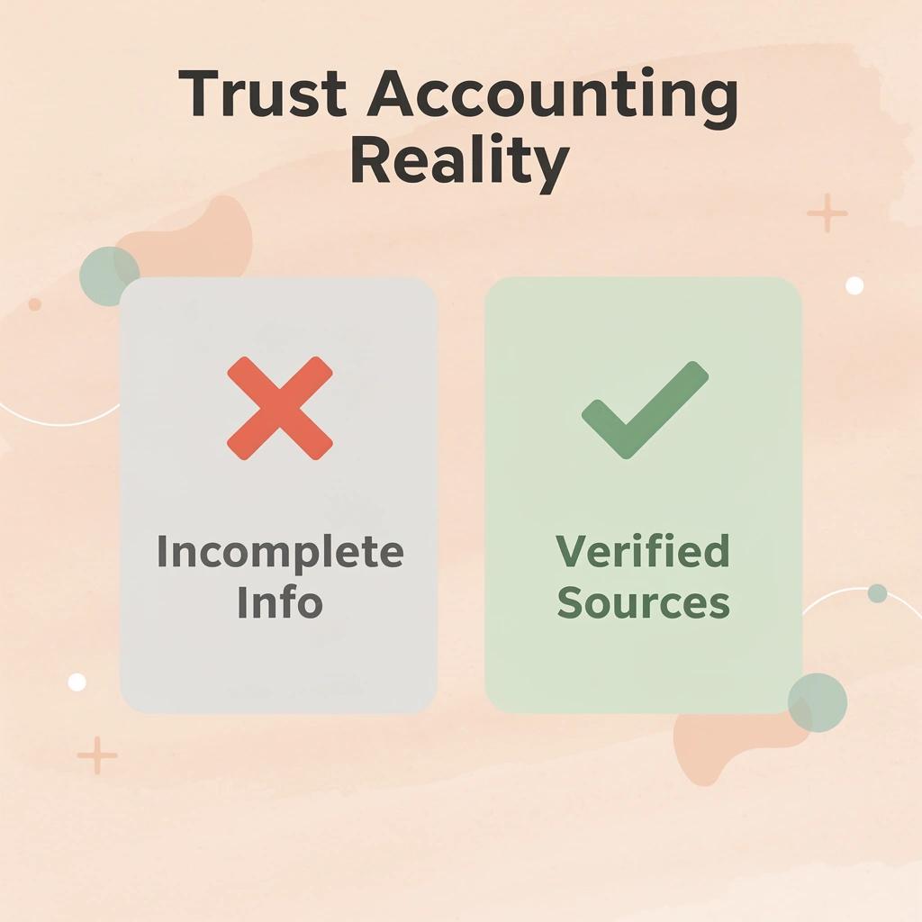 Before and after infographic showing trust accounting errors versus verified legal research