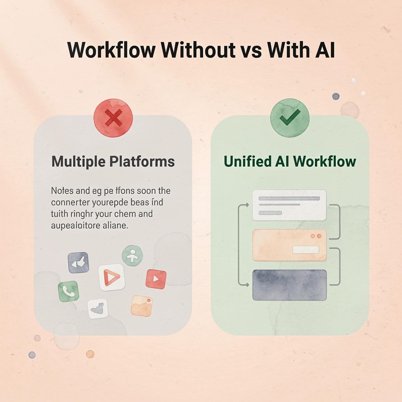 Infographic comparing fragmented multi-platform legal research versus a unified AI-powered workflow