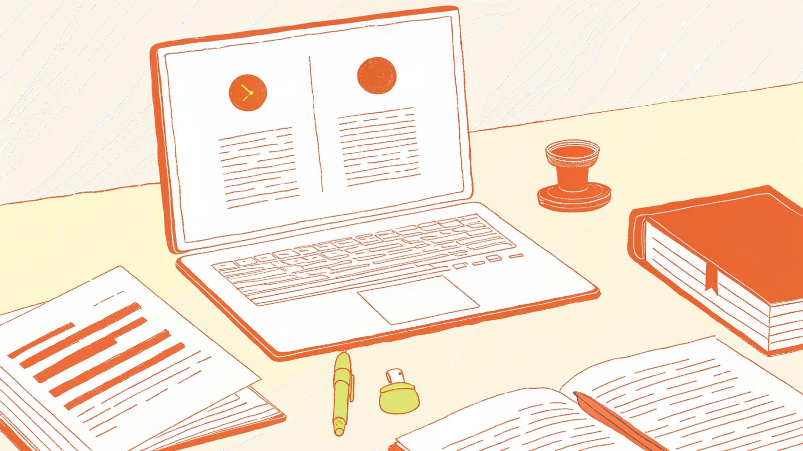 AI contract drafting workspace with legal documents, gavel, and glowing abstract screen panel