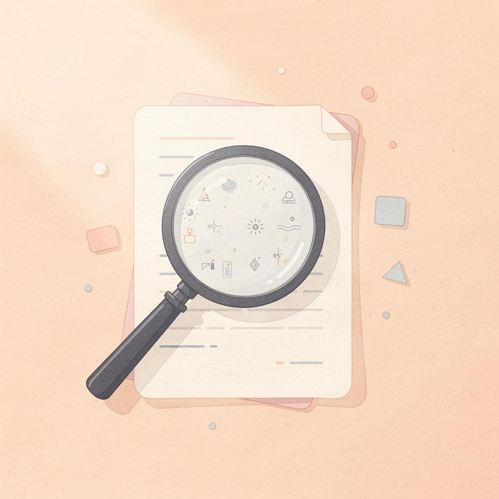 Scene of a magnifying glass examining a legal document representing AI research scrutiny