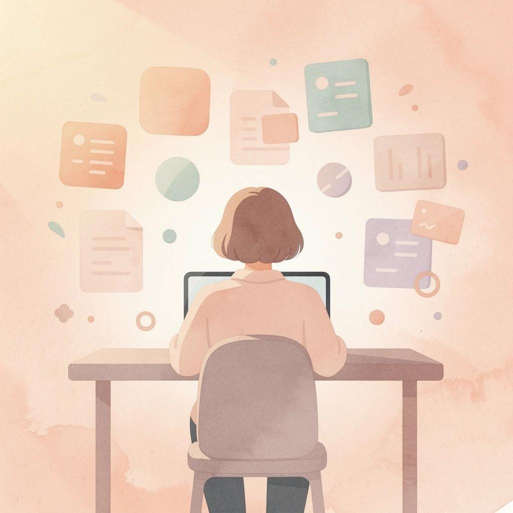 Scene of a lawyer at a desk with floating AI and legal interface elements