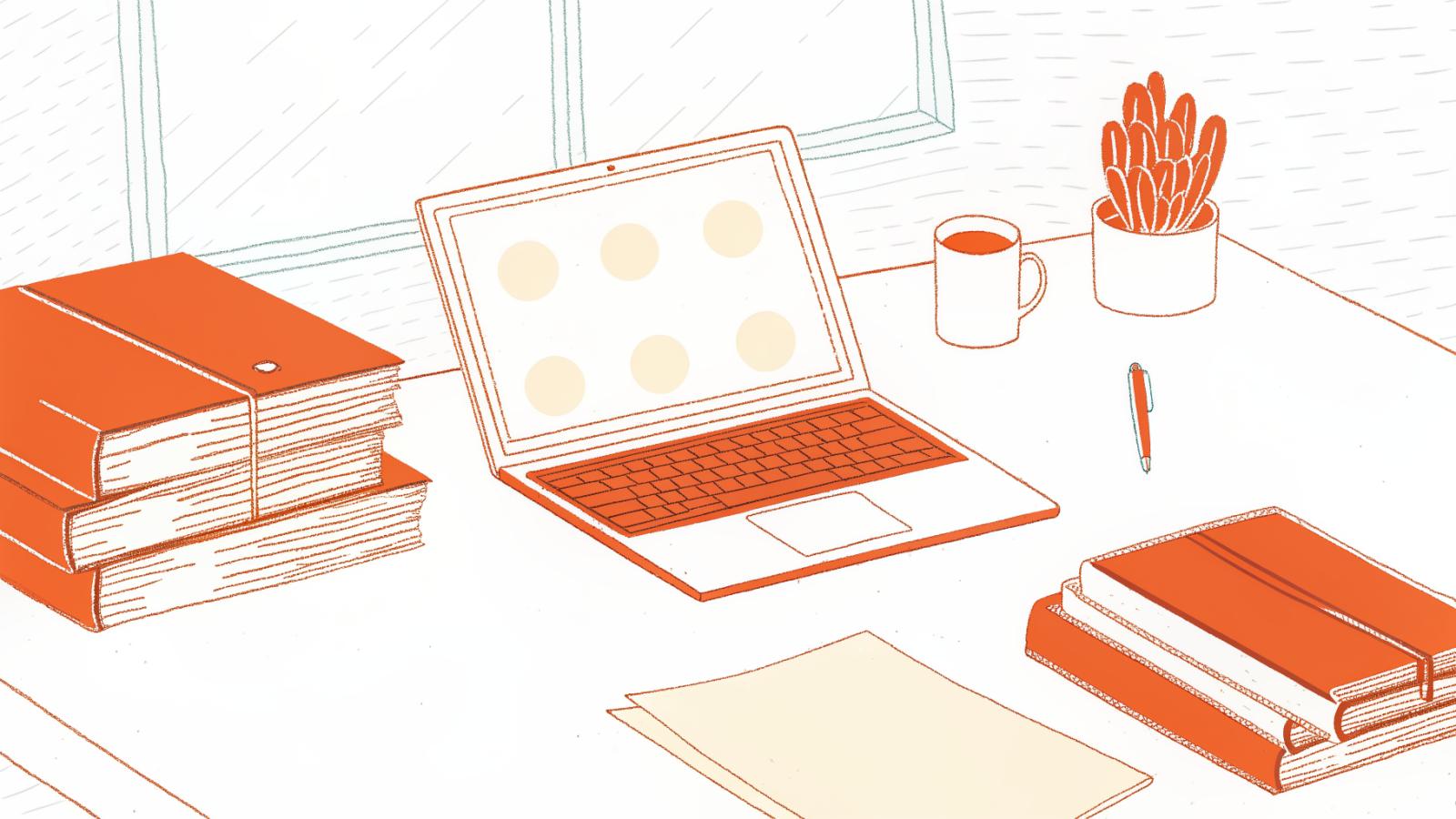 Paralegal desk with legal folders, AI glow panel laptop, notepad, and coffee mug