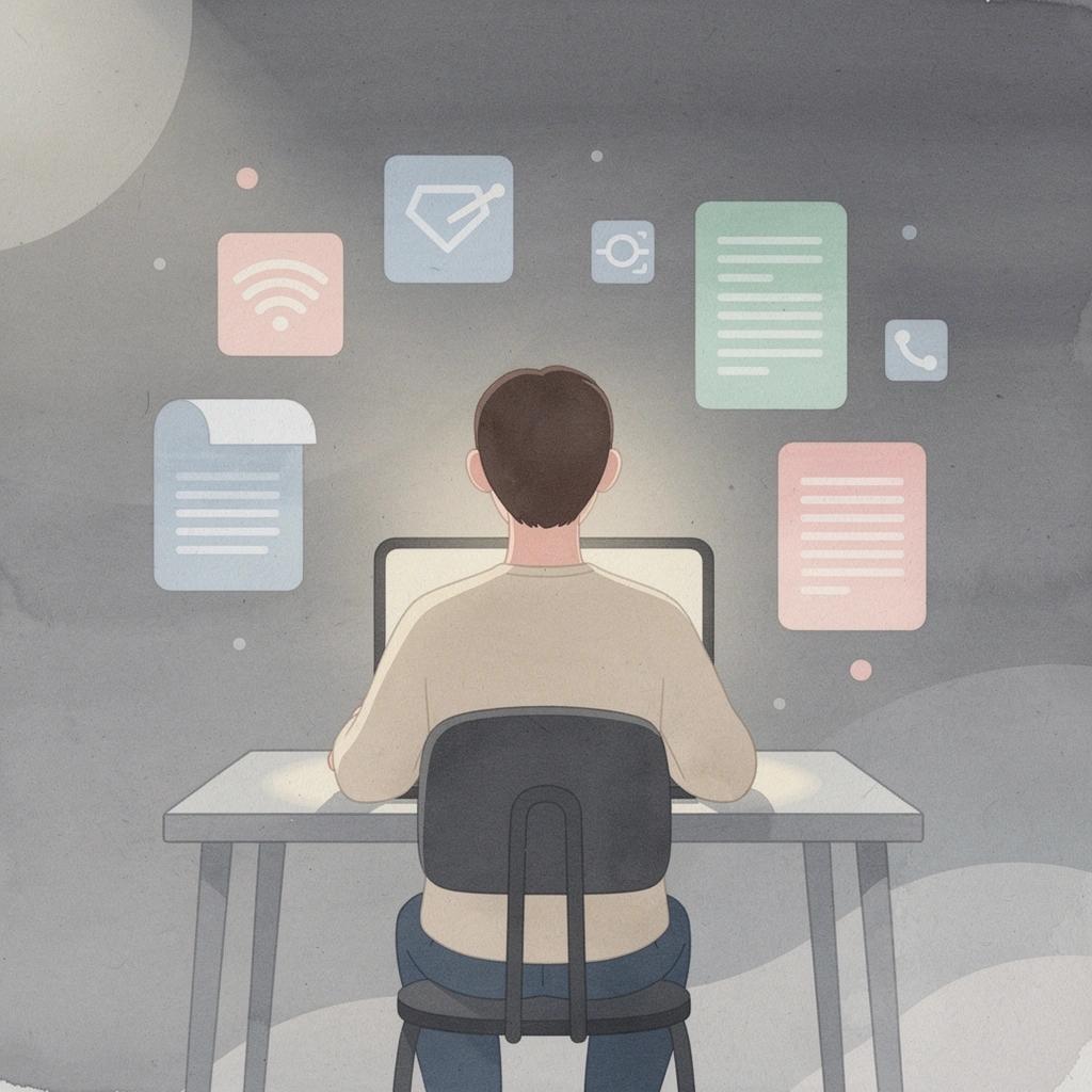 Scene of a lawyer working at a desk with AI-powered legal writing tools floating around them