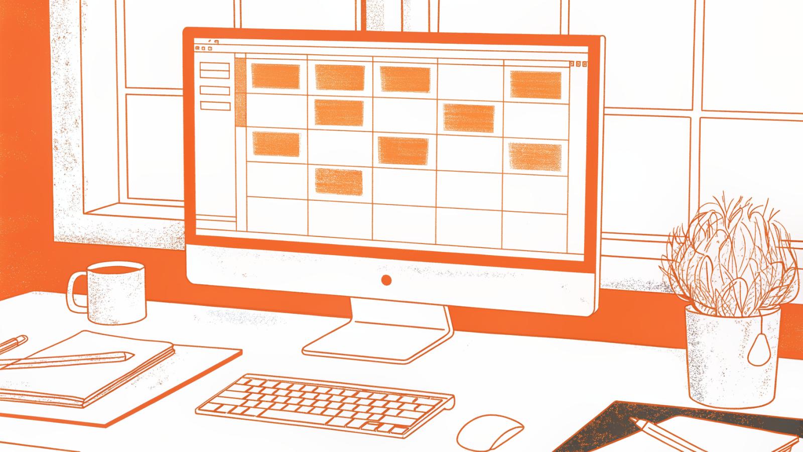 Solo lawyer's desk with Eisenhower Matrix on screen and weekly legal task planner