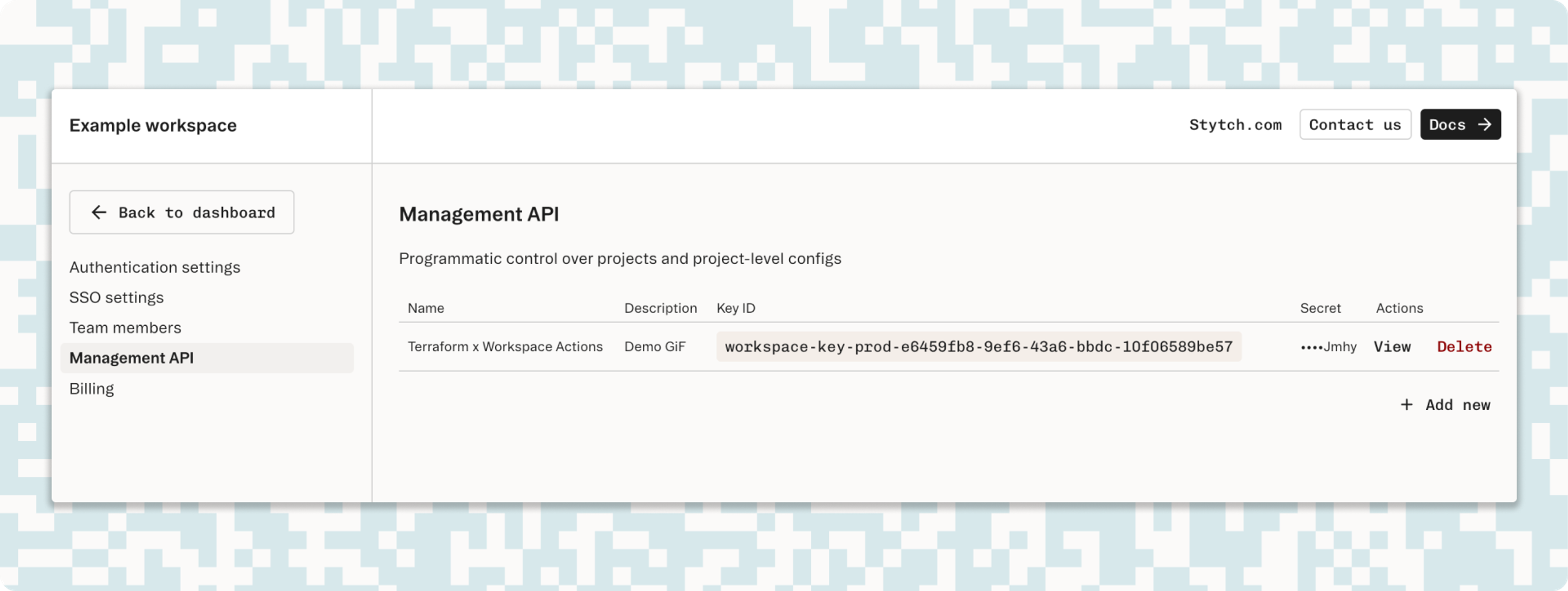 Terraform API key in Stytch dashboard.