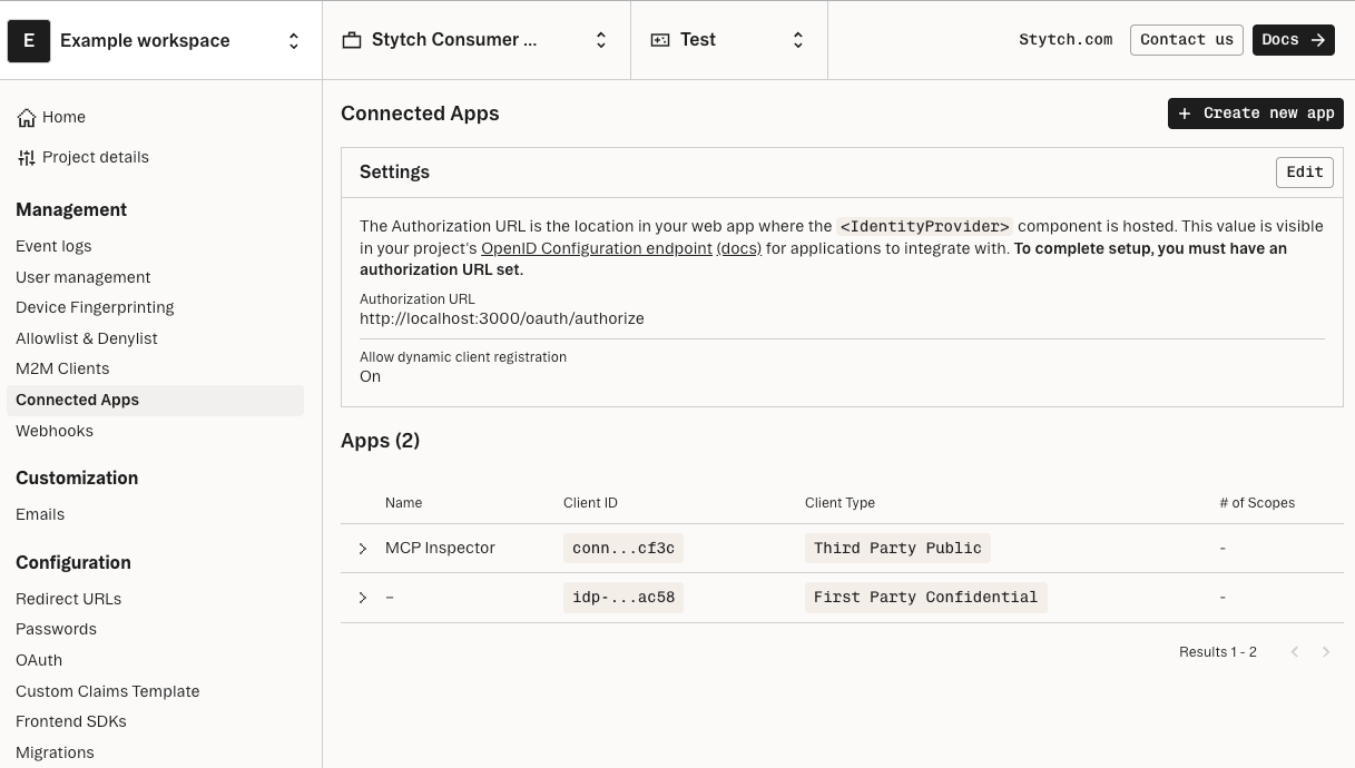 MCP client registered as OAuth client in Connected Apps