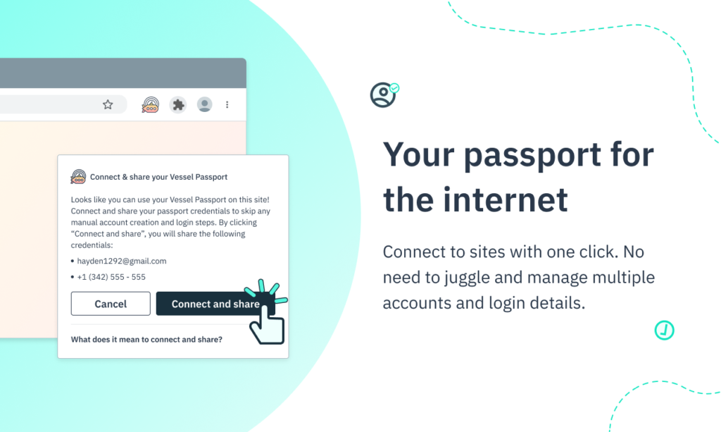 create a singular account and wallet that travels with you and gives you 1-click entry to connected sites.