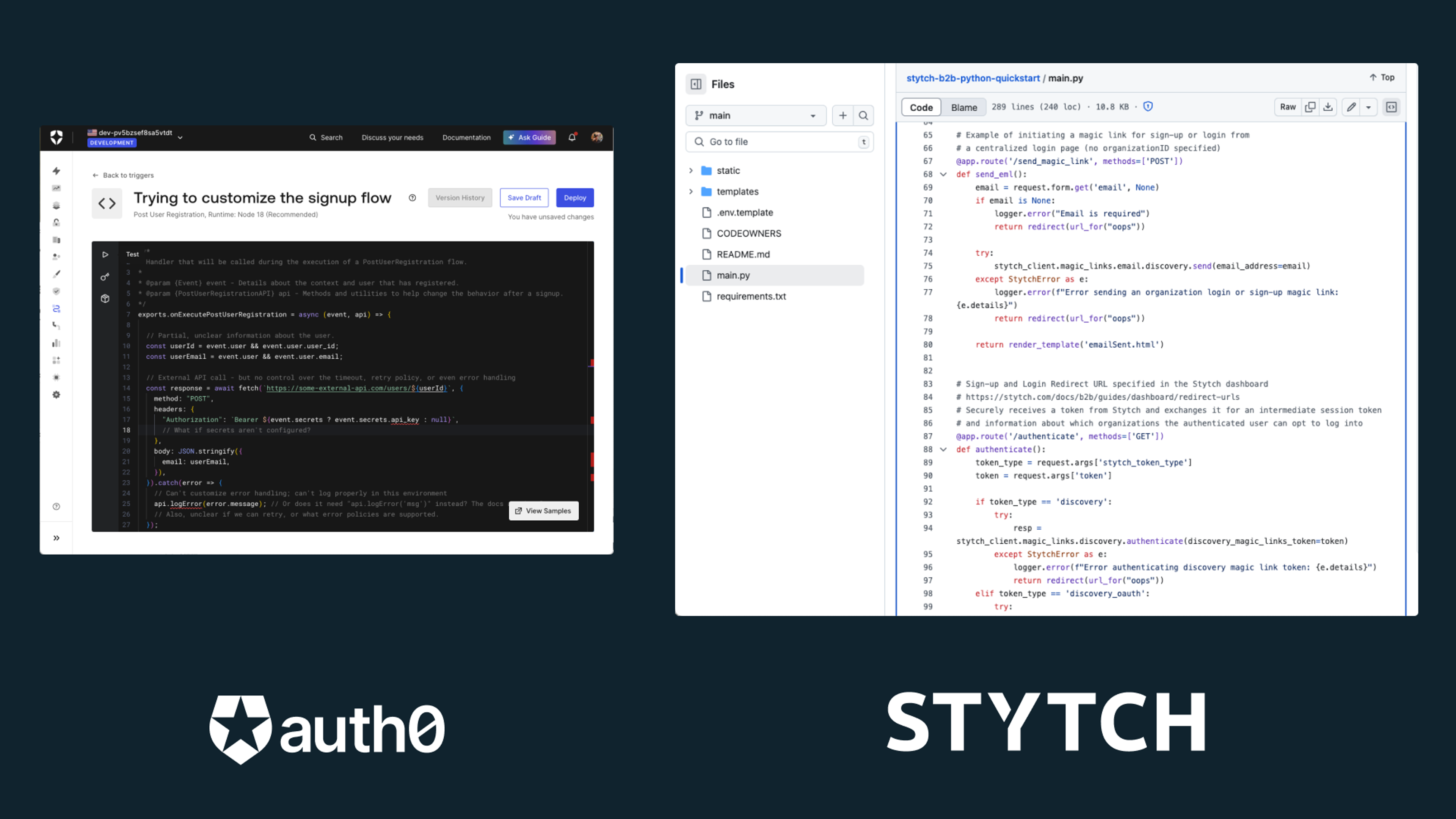 Code control: universal login vs embeded auth