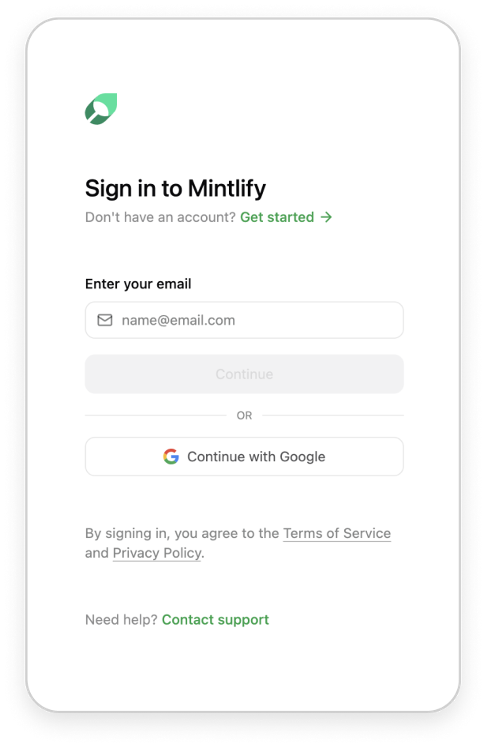 mintlify login ui