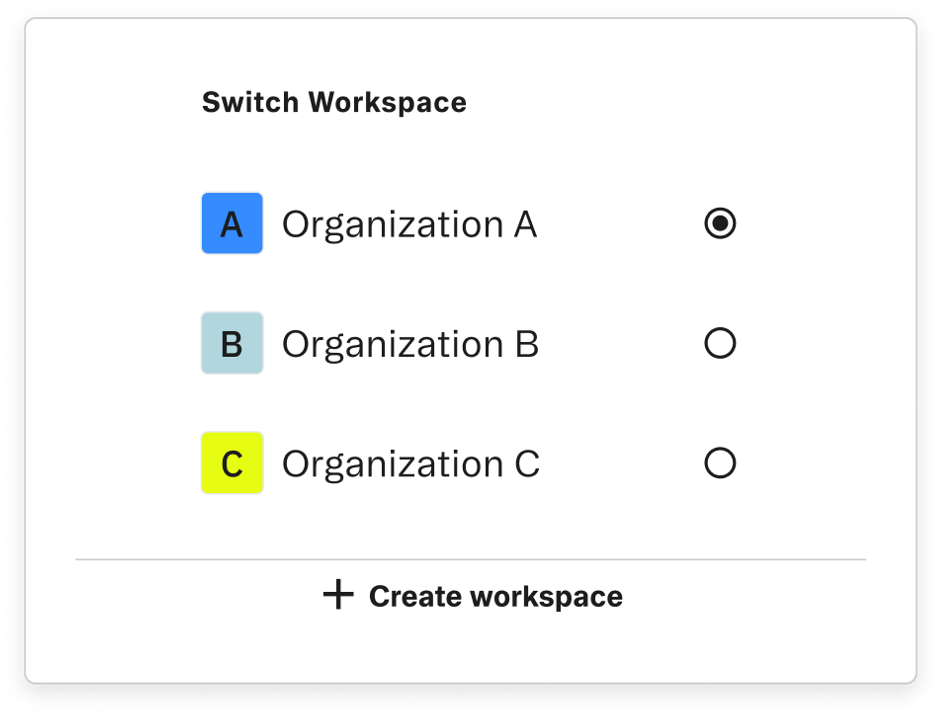 org switcher ui