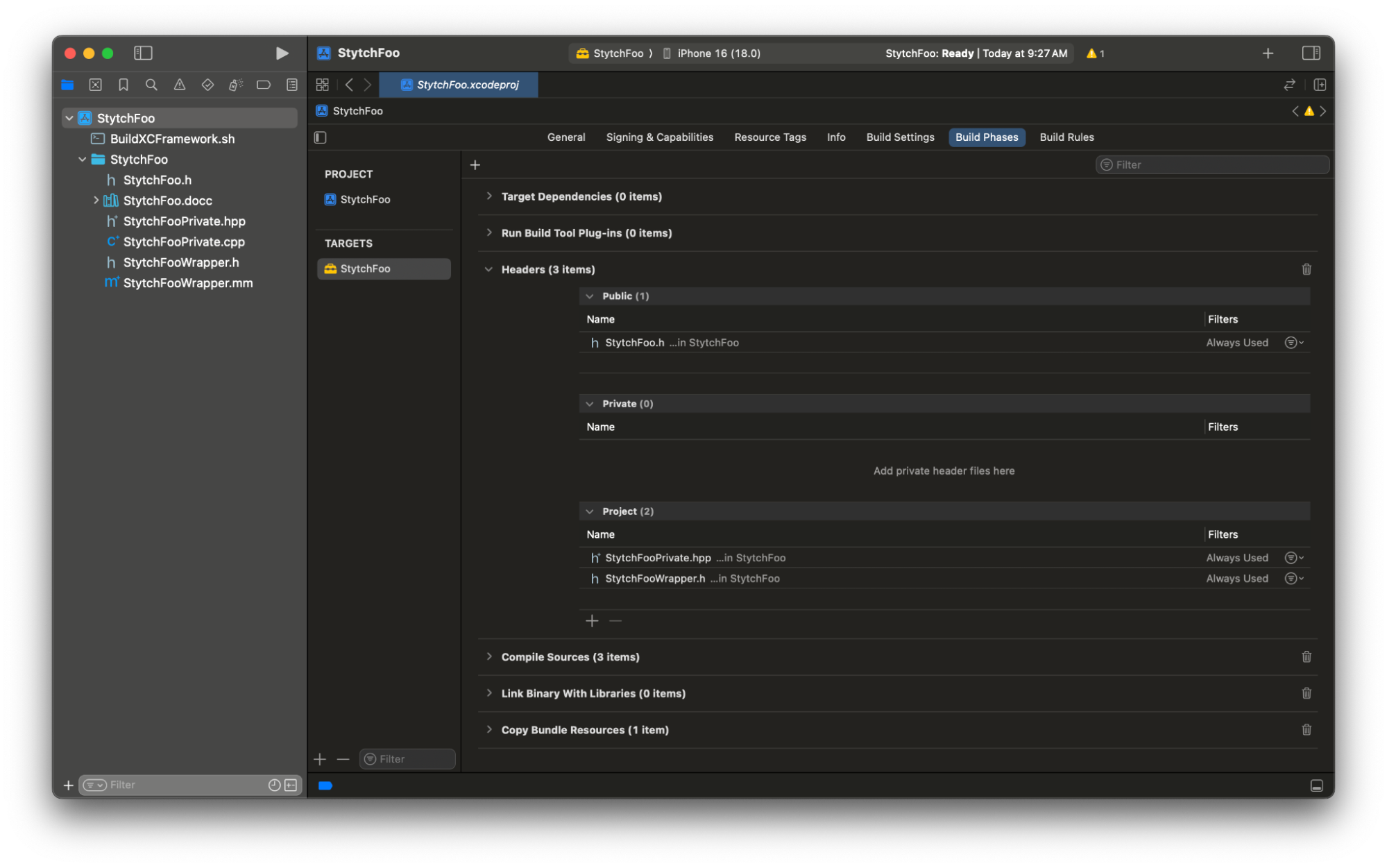Project navigator menu