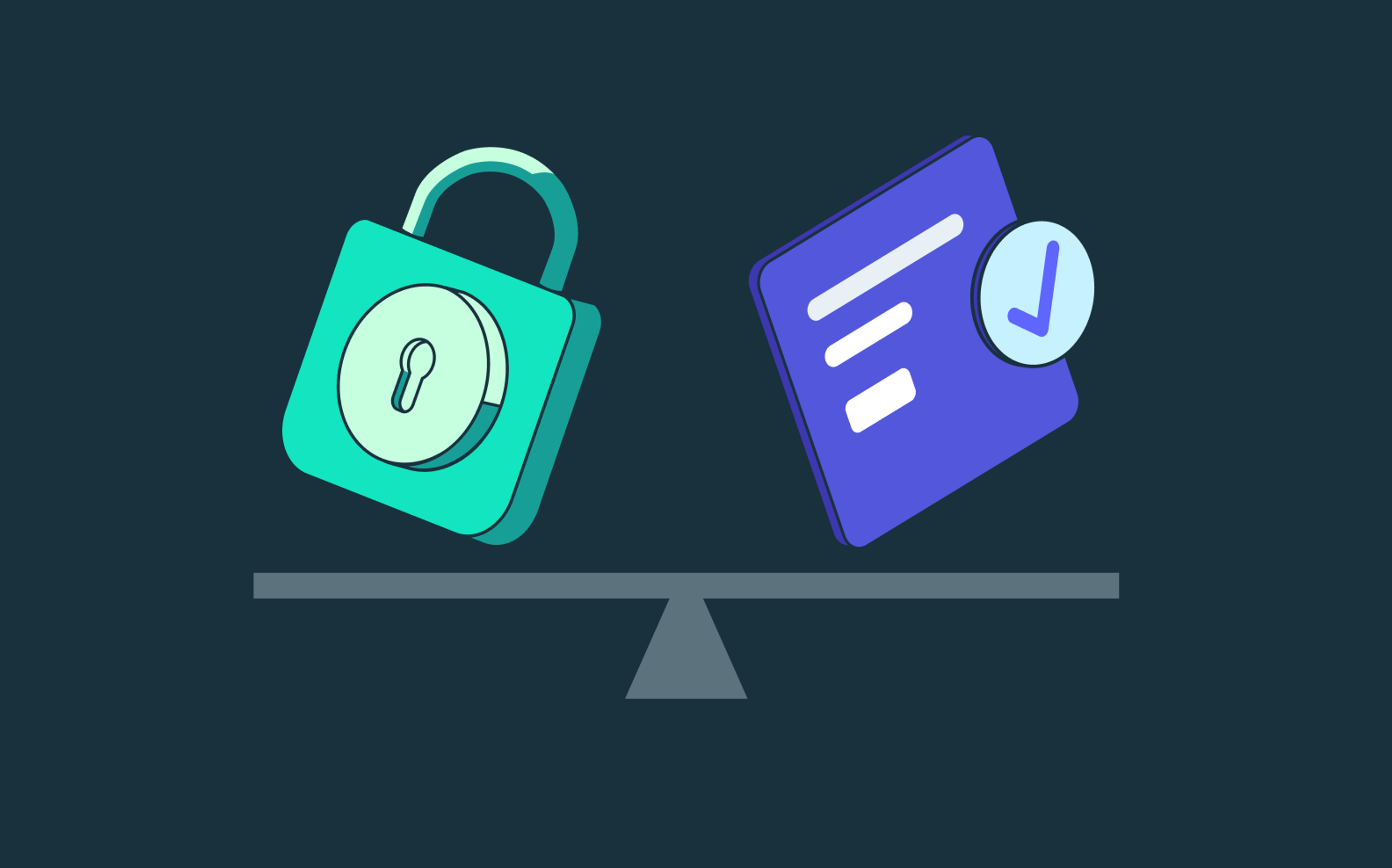 an illustration of a lock and a UI on a scale, showing the challenge in balancing security with user experience