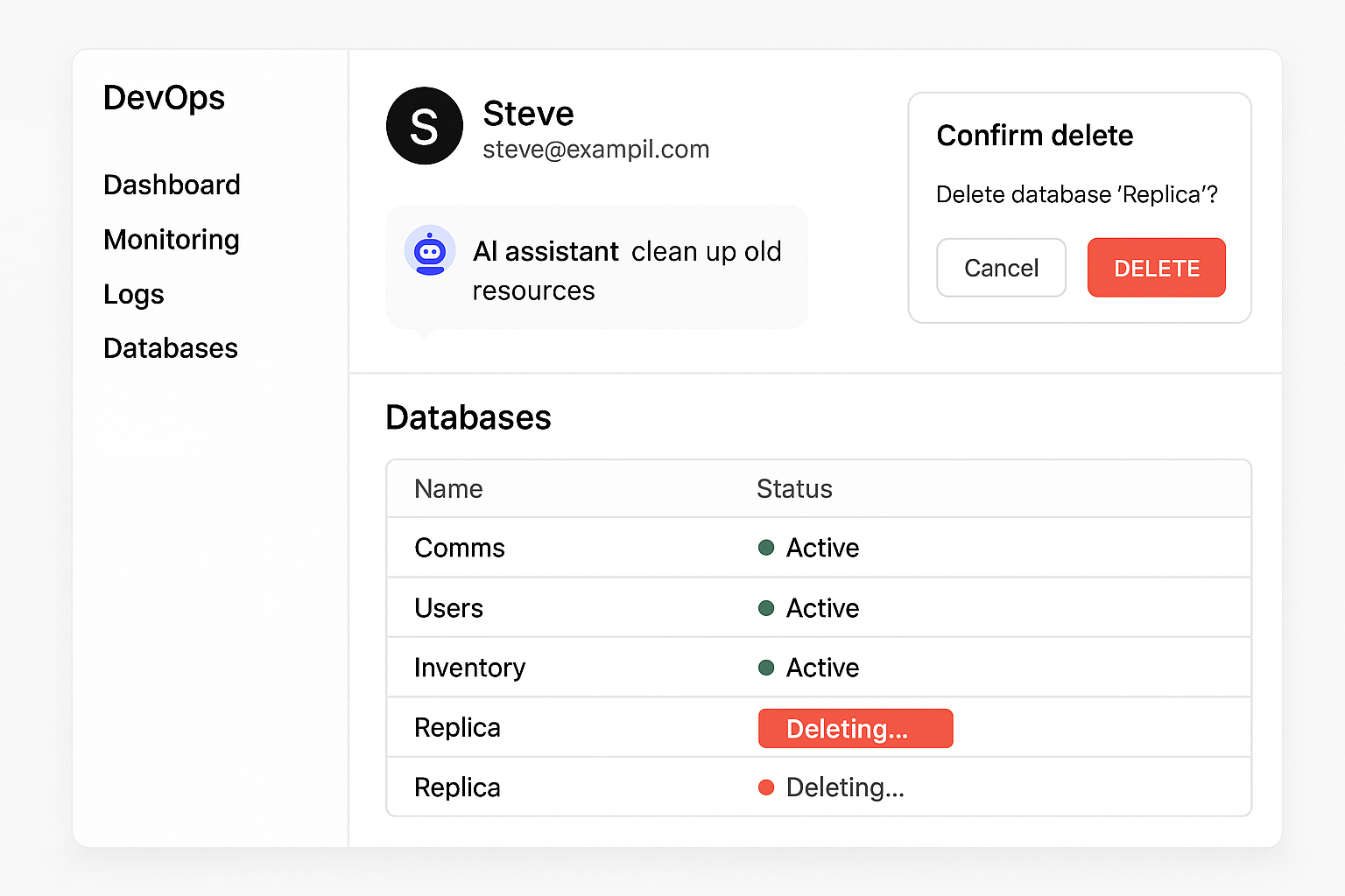 AI agent deleting production db on behalf a user.