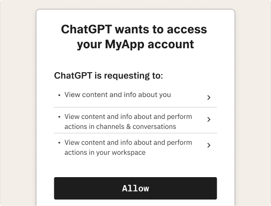 OAuth consent screen for ChatGPT requesting access to your application.