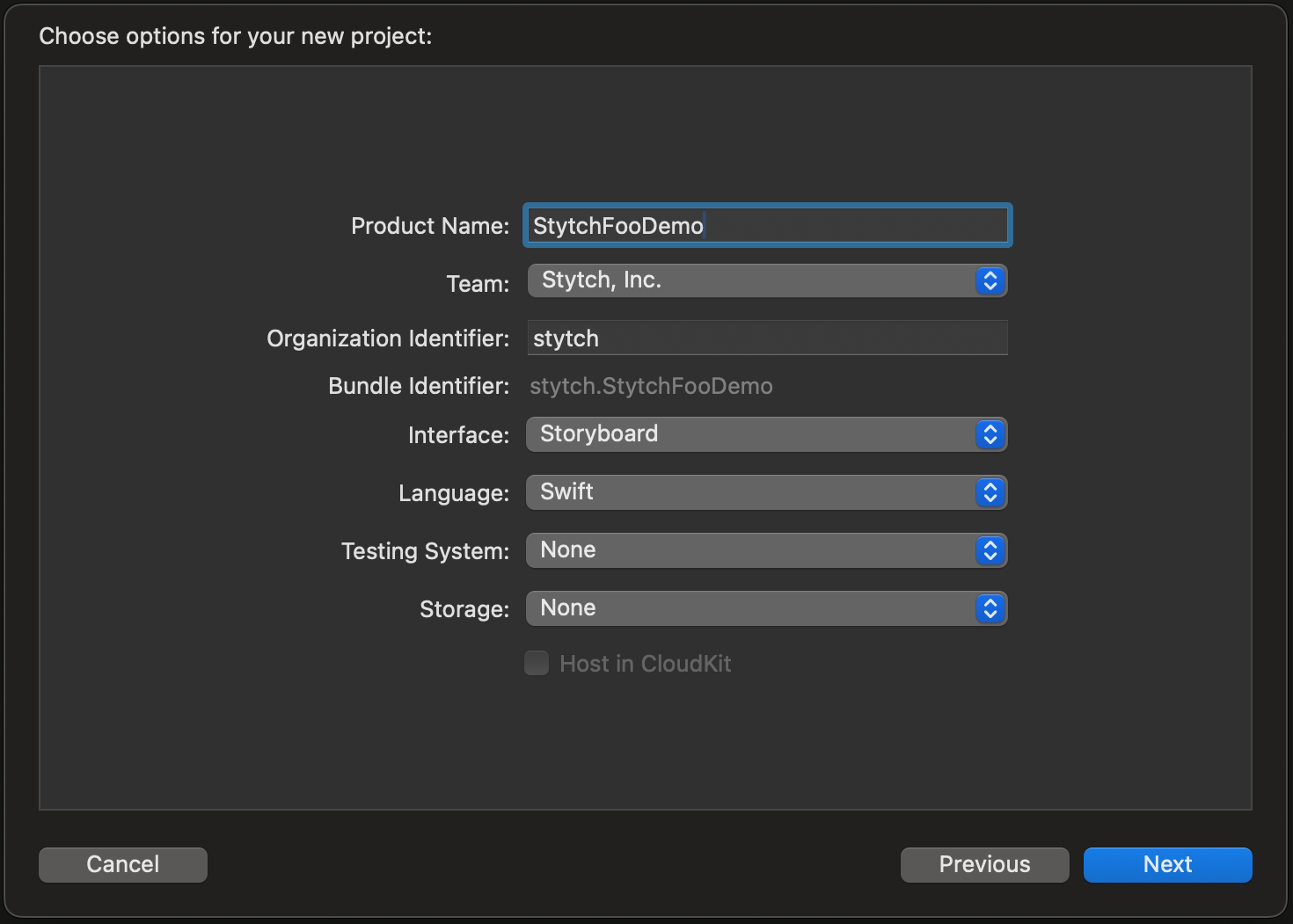 StytchFooDemo for product name.