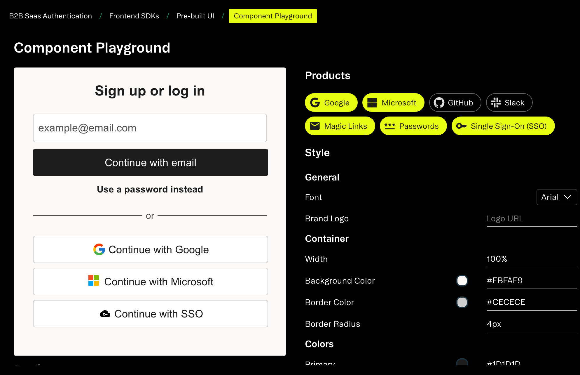 Stytch Component Playground