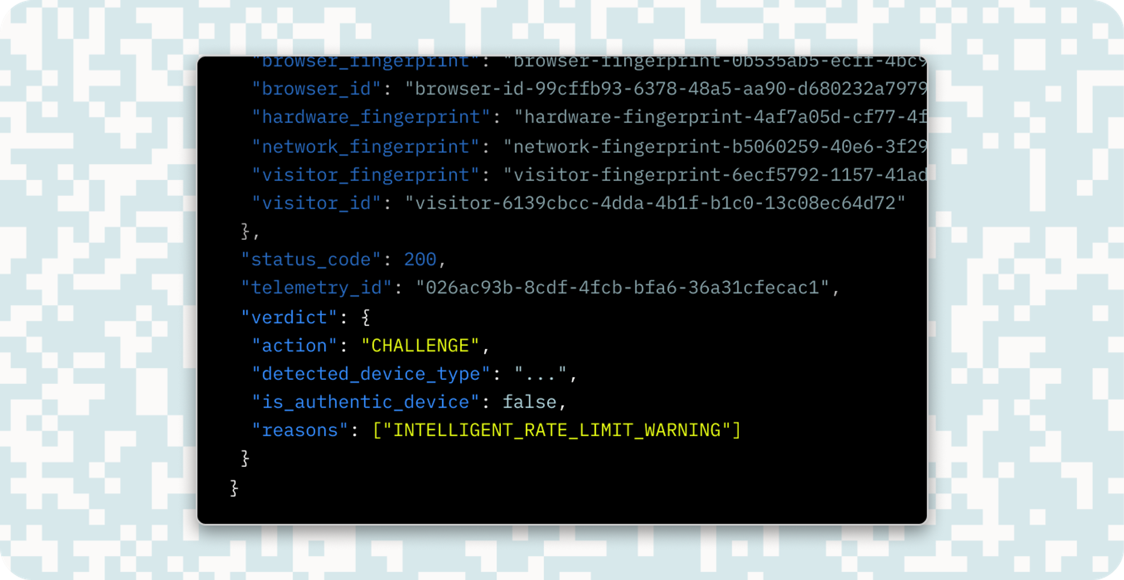 JSON response of device fingerprint.