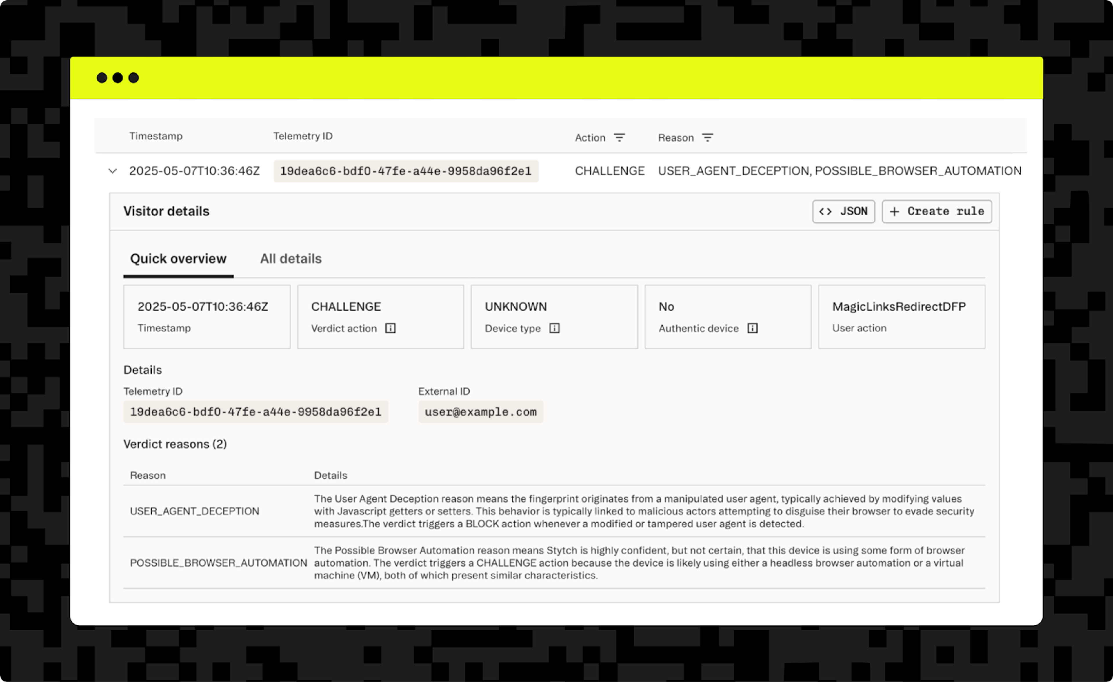 Stytch dashboard allow block challenge verdicts