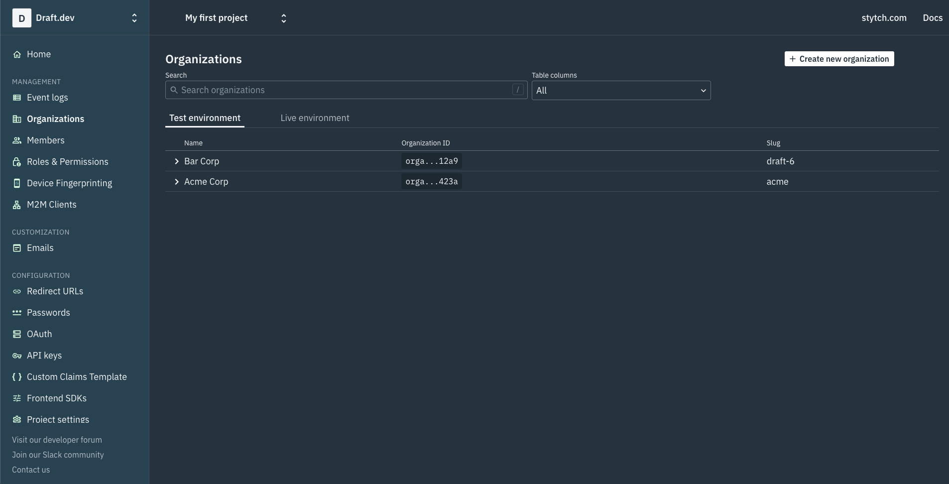 Stytch Dashboard