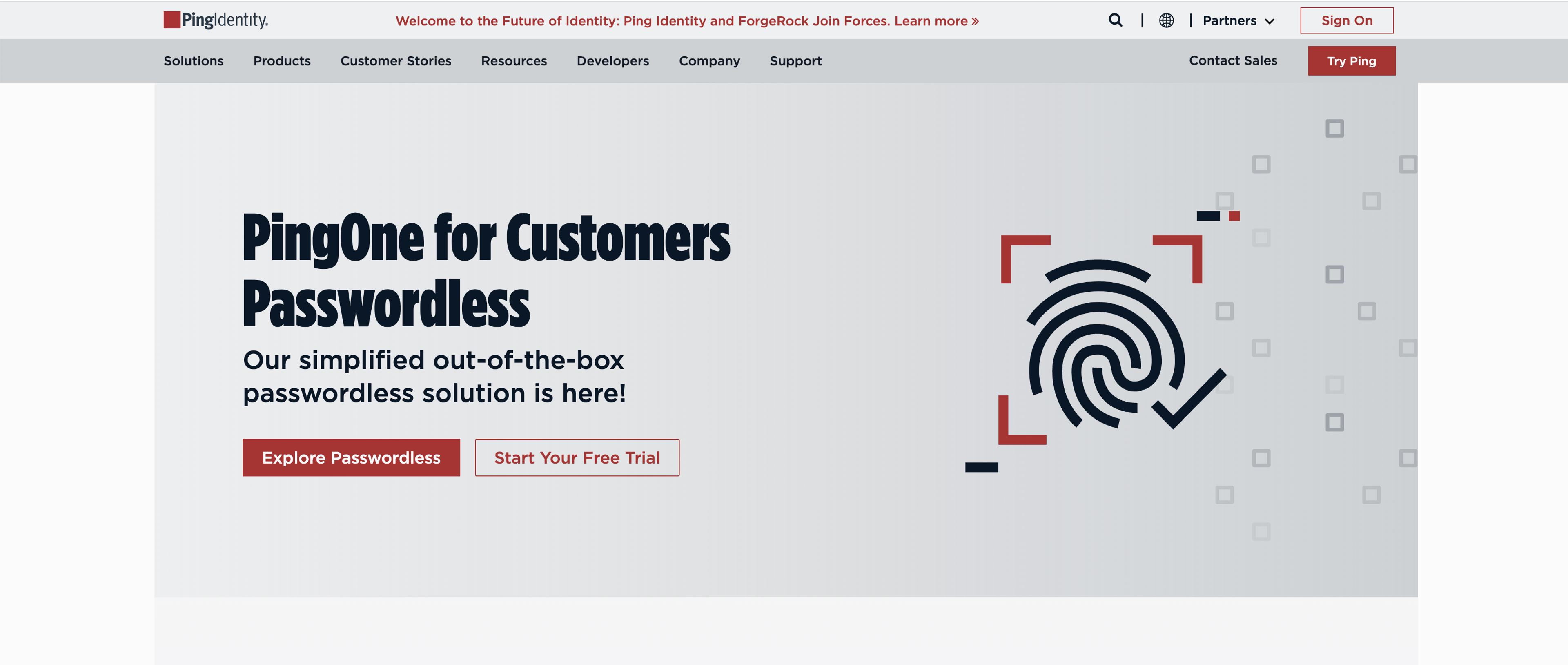 A screenshot of Ping Identity's homepage