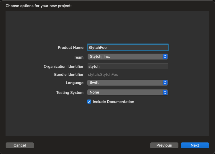 Name your product and organization in Xcode