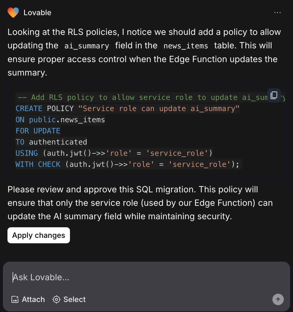 Making database changes with a prompt.