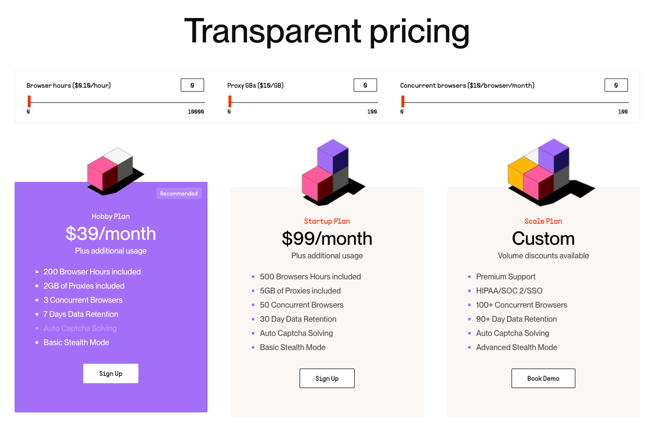 BrowserBase pricing plans.