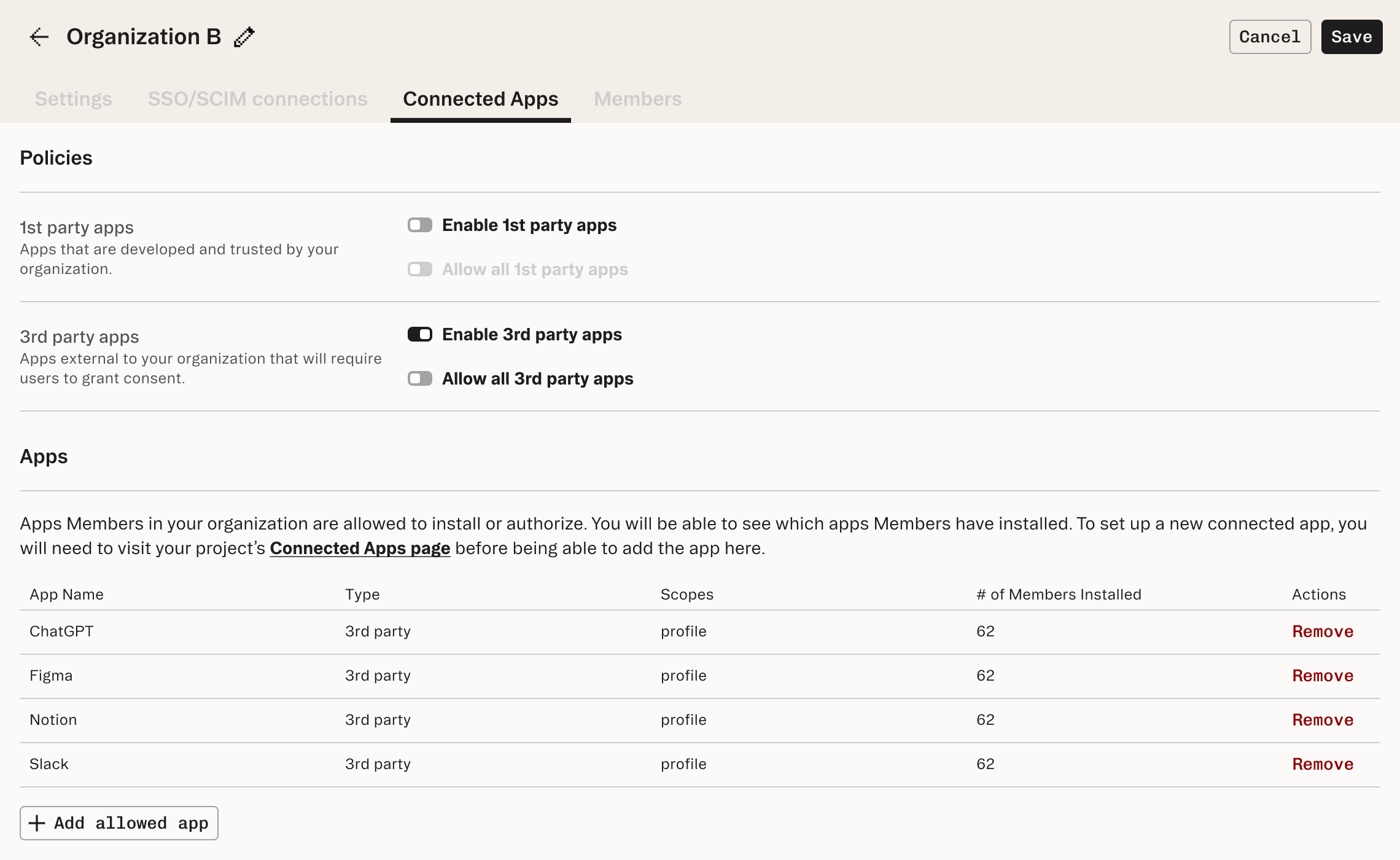 Organization App Policies