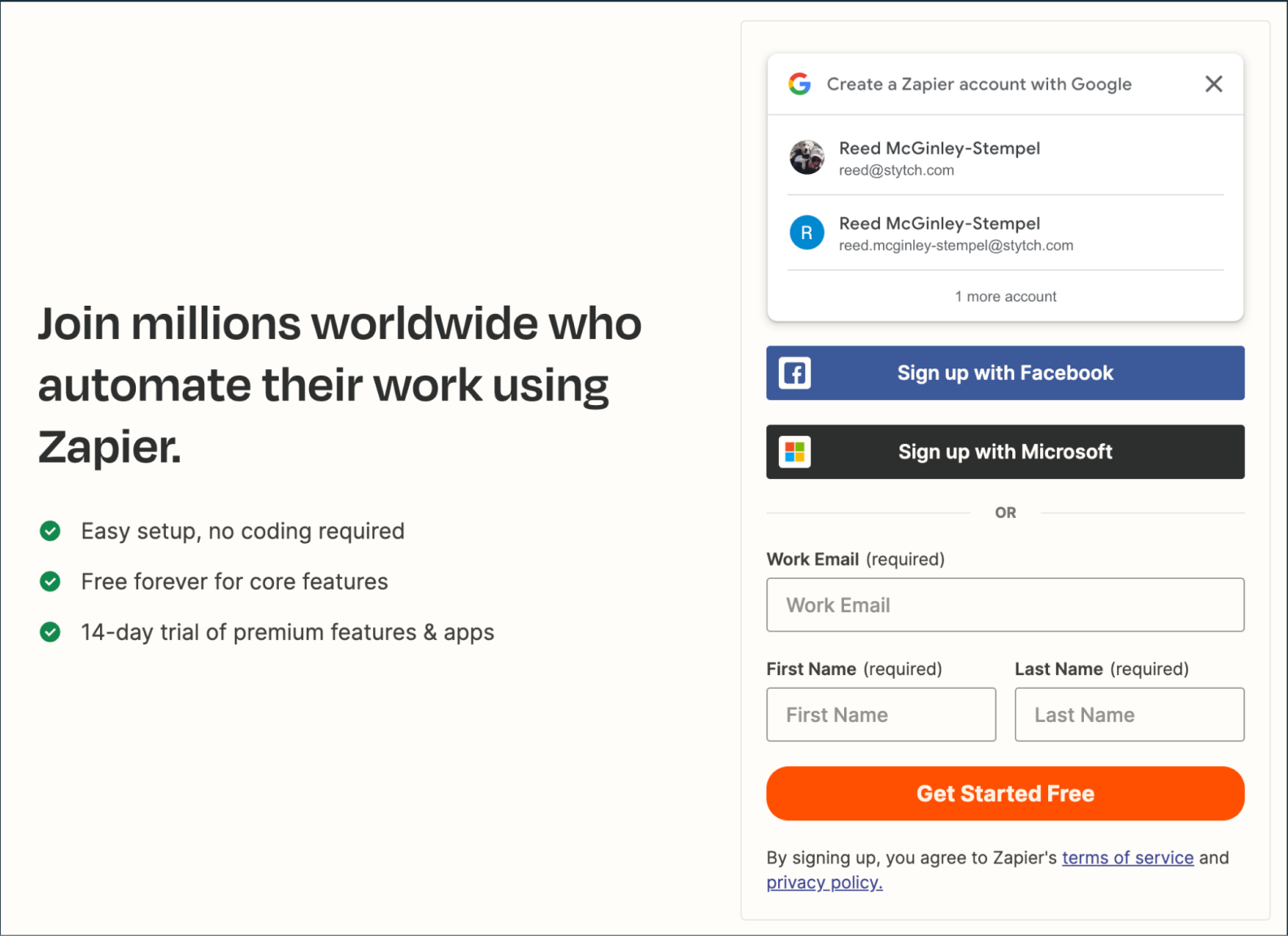 A Zapier login screen with a plethora of options to choose from