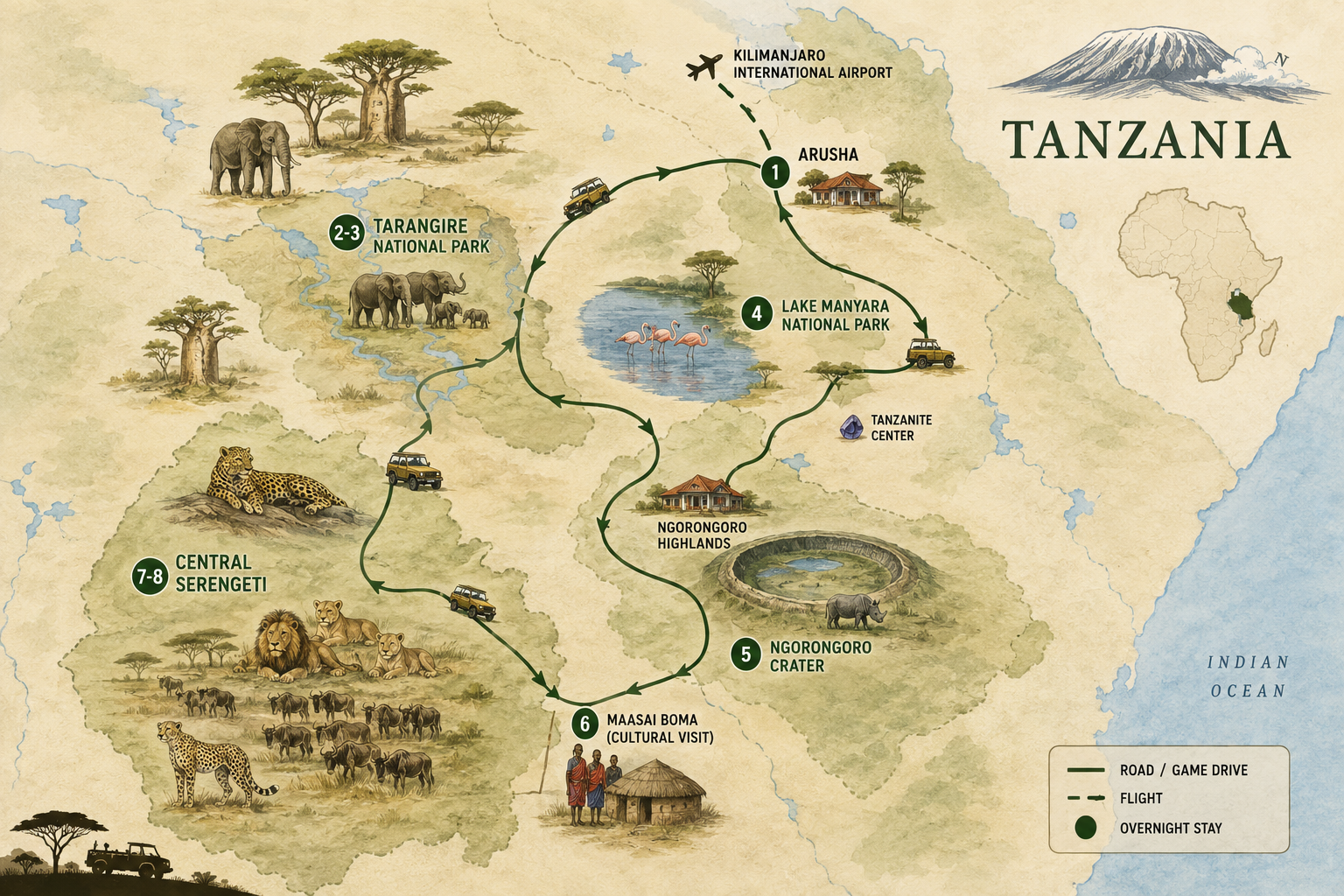 Tanzania safari map