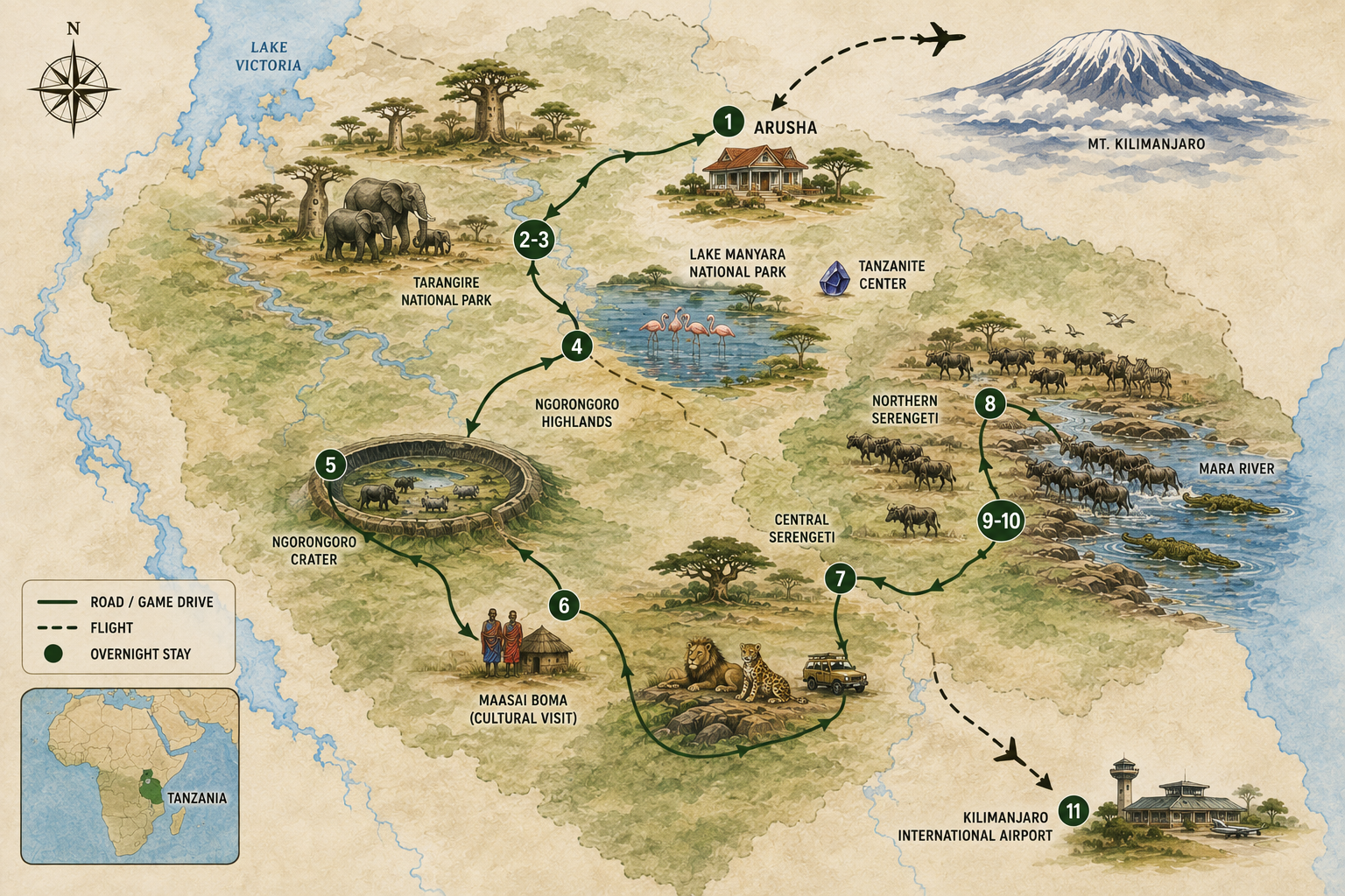 Tanzania safari map