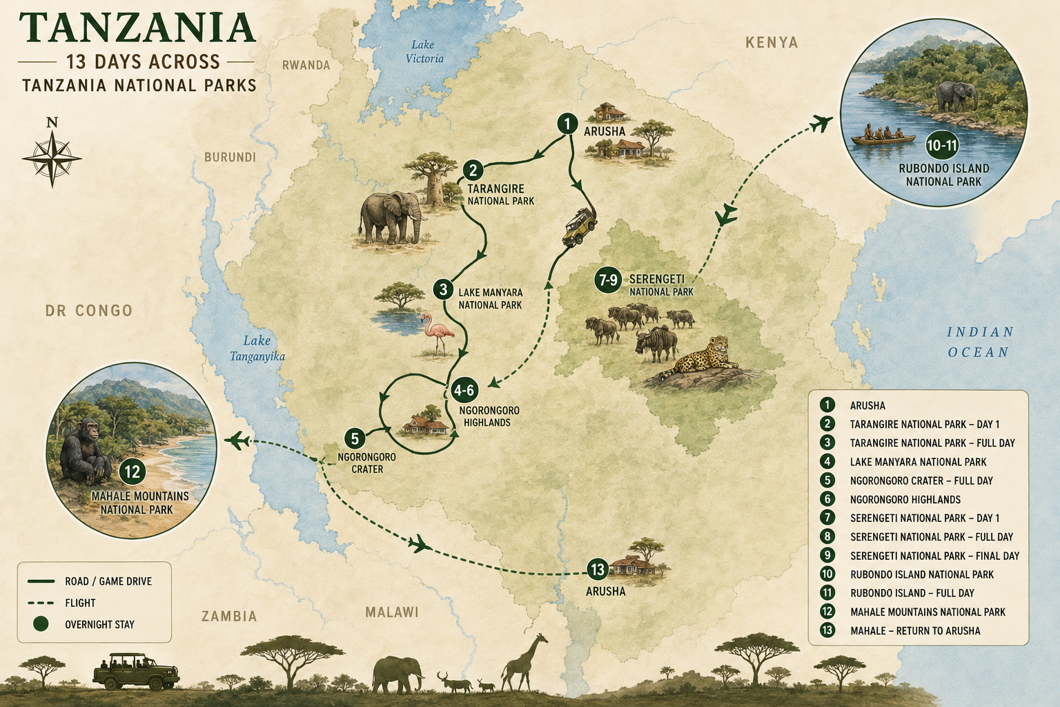 Tanzania safari map