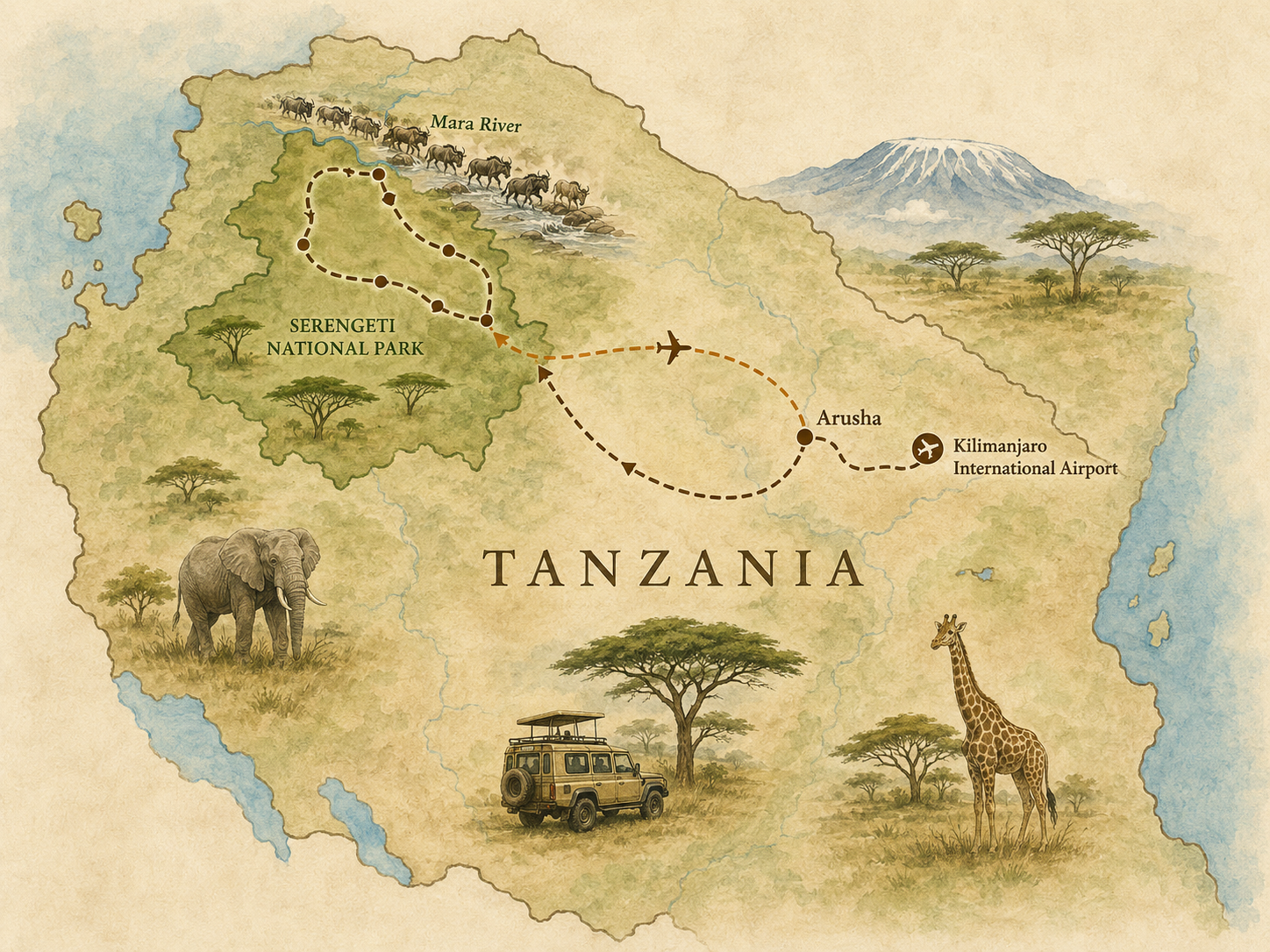 Tanzania safari map