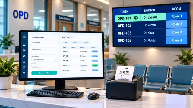 OPD Token Display & Queue Management System in Ranchi: Software, TV & Printer Integration