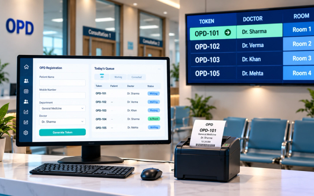 OPD Token Display & Queue Management System in Ranchi: Software, TV & Printer Integration