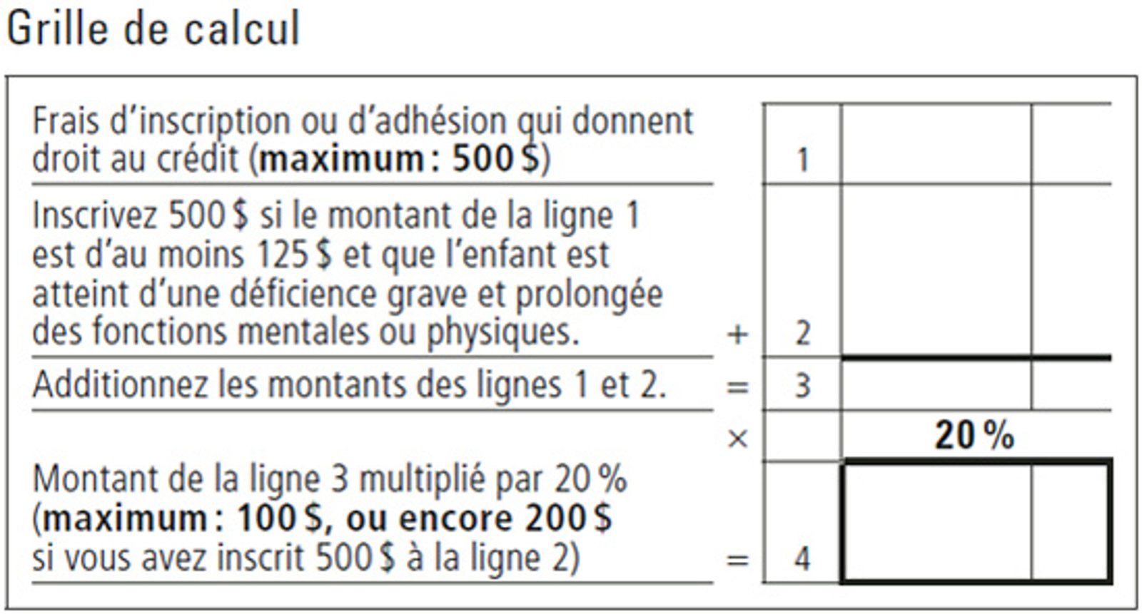 Le résultat final constitue le montant du crédit auquel vous avez droit.