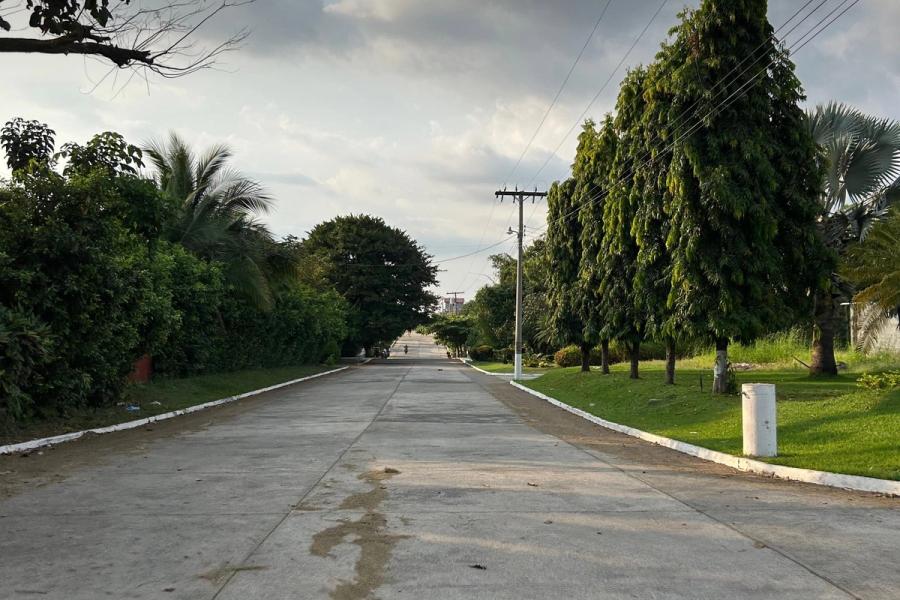 Bulevar pavimentado y áreas verdes de una lotificación en Retalhuleu