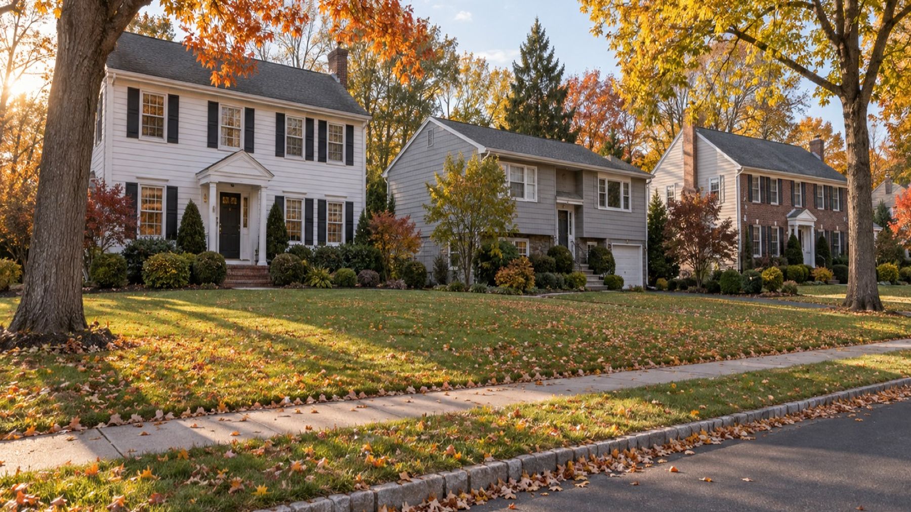 Illustrative image: a tree-lined suburban street in autumn