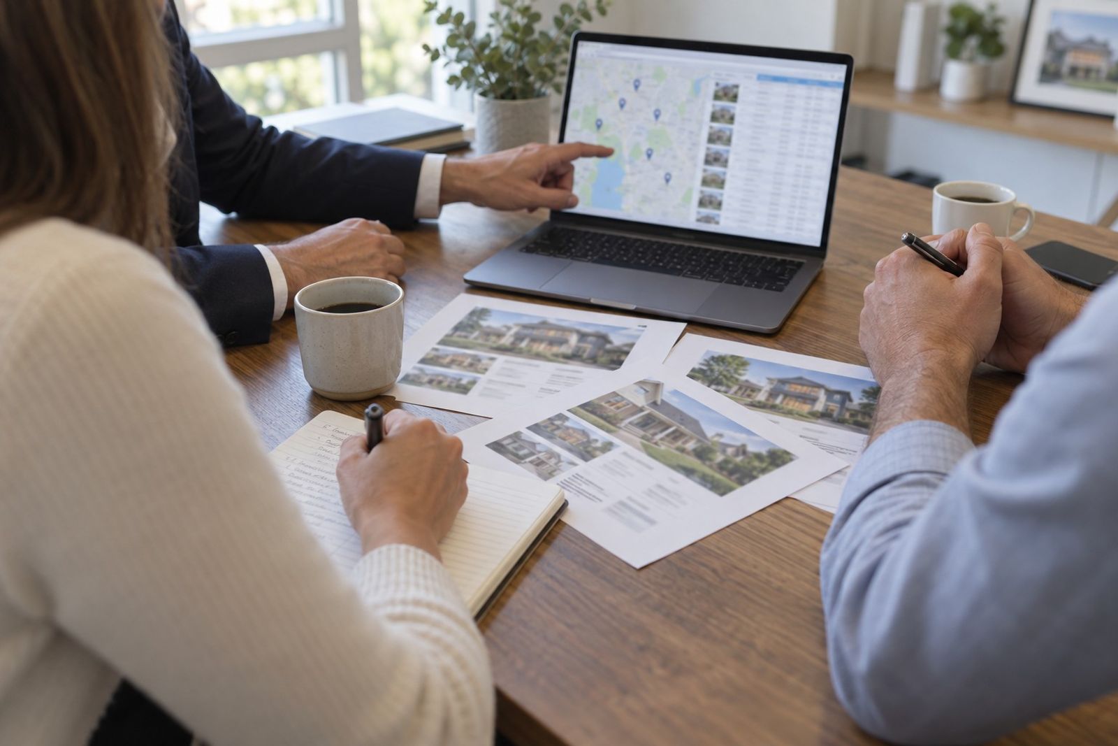 A working meeting at a table with a laptop and documents