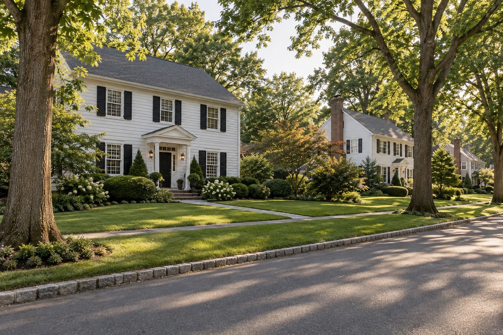 Illustrative image: colonial houses on a tree-lined street